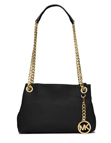 michael kors black leather bag gold chain|black leather handbags Michael Kors.